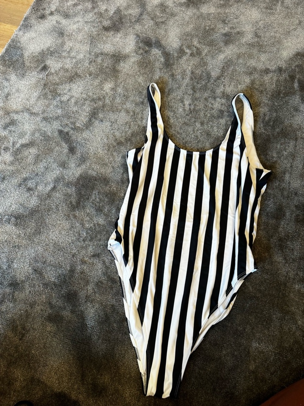 Striped Black & White One-Piece Swimsuit - Classic Scoop Neck